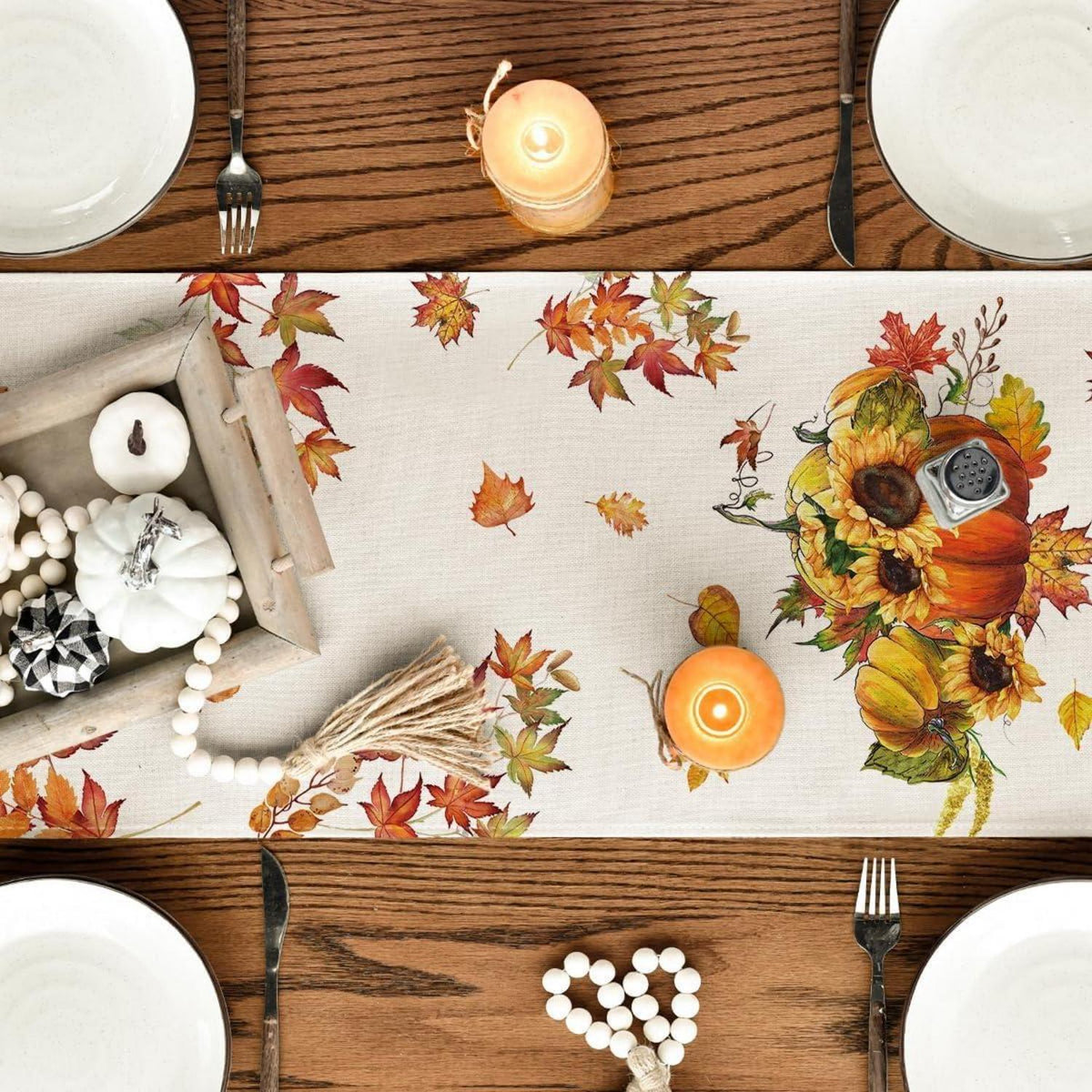Herbst Tischläufer Kürbisse Ahornblätter Sonnenblumen 40x100 cm