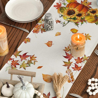 Herbst Tischläufer Kürbisse Ahornblätter Sonnenblumen Deko 40x100cm