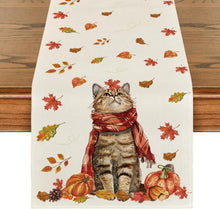 Herbst Tischläufer mit Katze und Kürbissen 40x100 cm