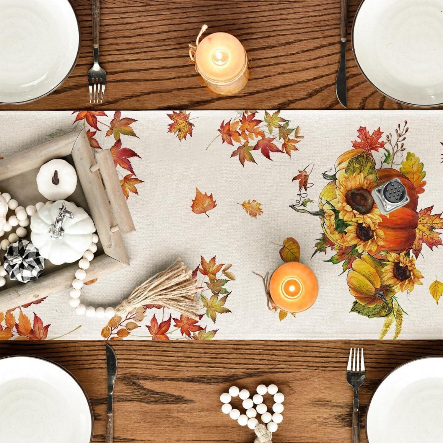 Artoid Mode Herbst Tischläufer Ahornblätter Sonnenblumen 40x180 cm