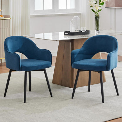 Drehbare Samt Esszimmerstühle 2er Set mit Armlehnen (Blau)