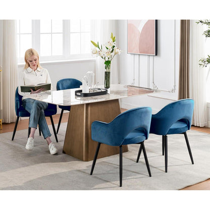 Drehbare Samt Esszimmerstühle 2er Set mit Armlehnen (Blau)