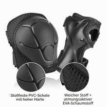 Kinderschonerset Helm, Knieschützer & Ellenbogenschützer (Schwarz)