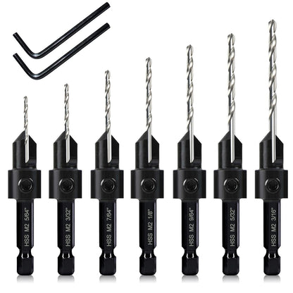 7er Kegelsenker-Bohrer-Set 3-in-1 mit verstellbarer Schnitttiefe