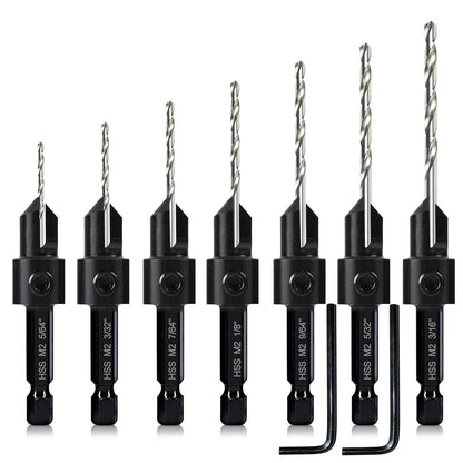 7er Kegelsenker-Bohrer-Set 3-in-1 mit verstellbarer Schnitttiefe