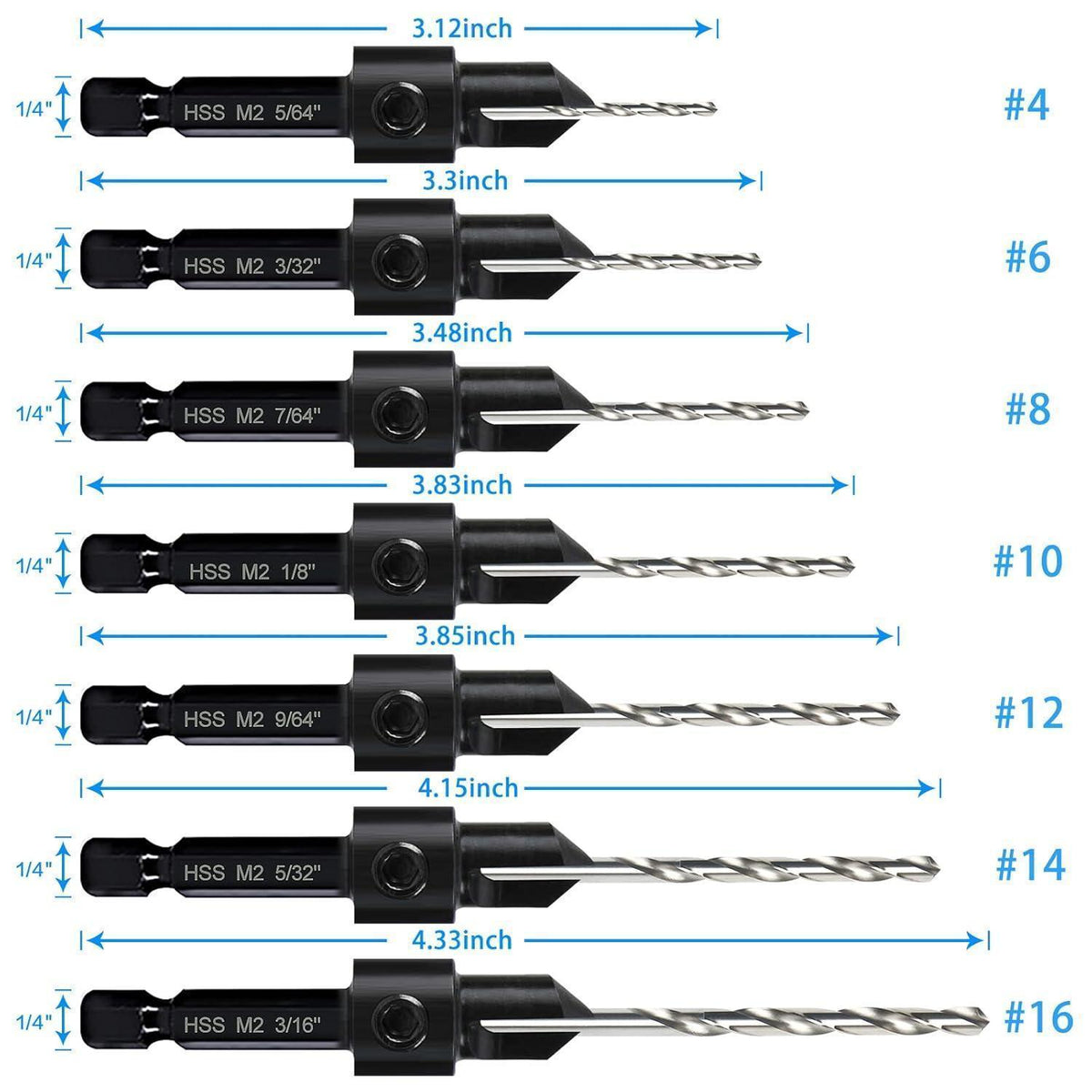 7er Kegelsenker-Bohrer-Set 3-in-1 mit verstellbarer Schnitttiefe