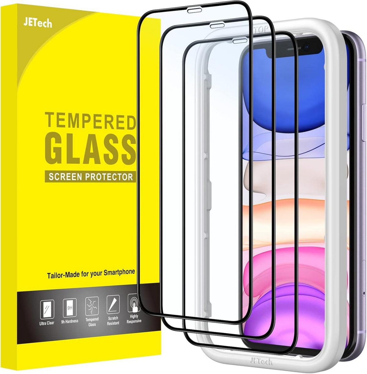 Panzer Schutzfolie für iPhone 11 XR 6,1 Zoll, schwarzer Rand, 3 Stück