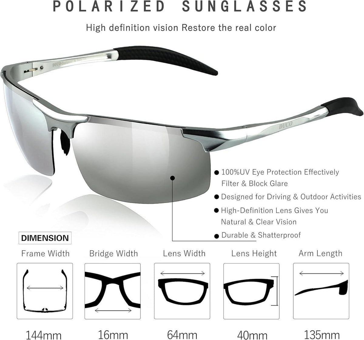 DUCO Herren Sportbrille Ultraleicht Polarisierte Sonnenbrille UV400-Schutz 8177S
