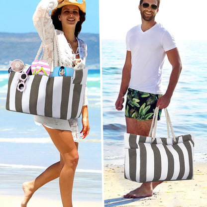 Strandtasche XXL blau-weiß gestreift mit Reißverschluss, Shopper