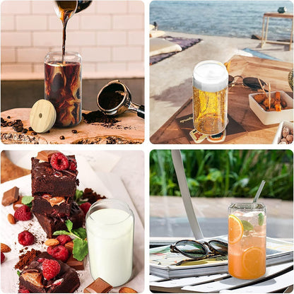 Bierdosengläser mit Deckel und Strohhalm, 4er Set