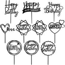 Acryl Glitter Cupcake Topper Set Happy Birthday Schwarz