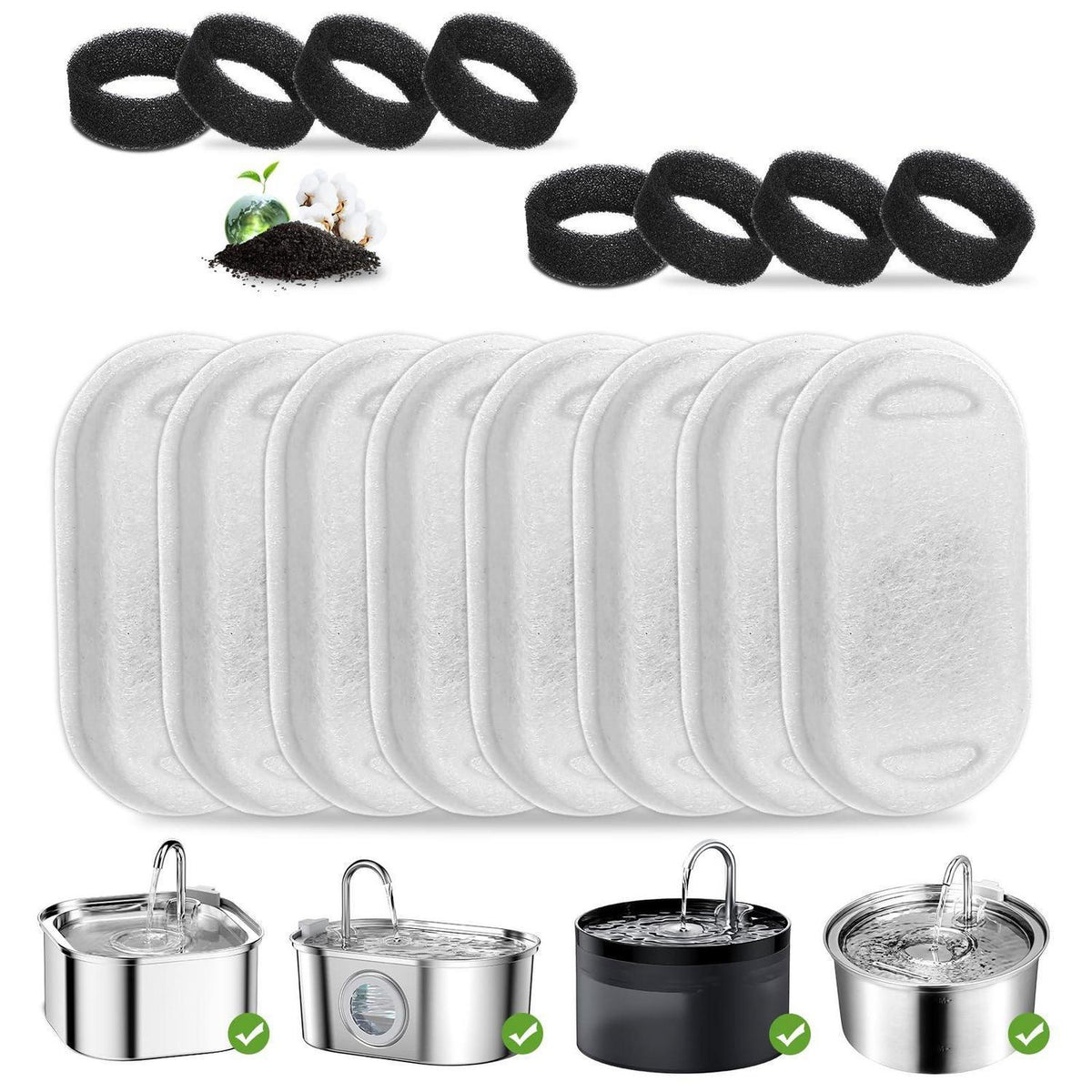 Katzenbrunnen Filter 8er Pack + Schwämme für Edelstahlbrunnen