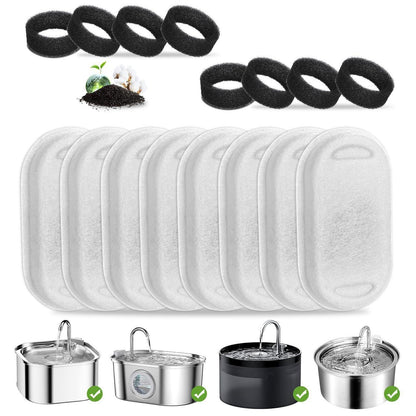 Katzenbrunnen Filter 8er Pack + Schwämme für Edelstahlbrunnen