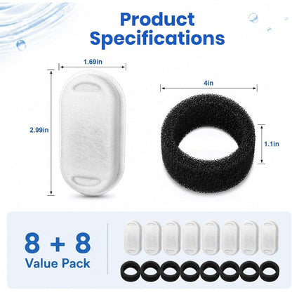 Katzenbrunnen Filter 8er Pack + Schwämme für Edelstahlbrunnen