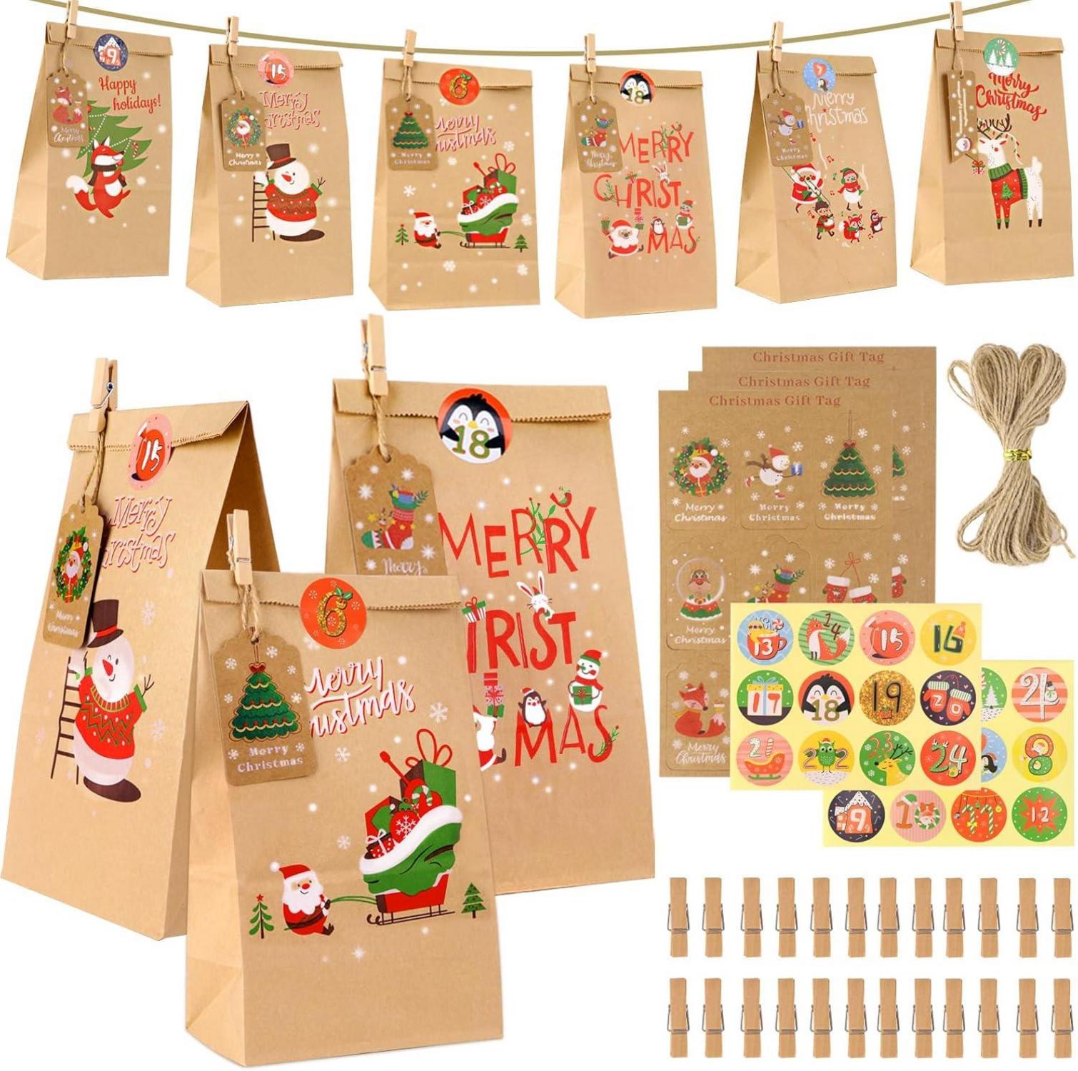 Adventskalender Tüten zum Befüllen Set 24 Papiertüten 2024
