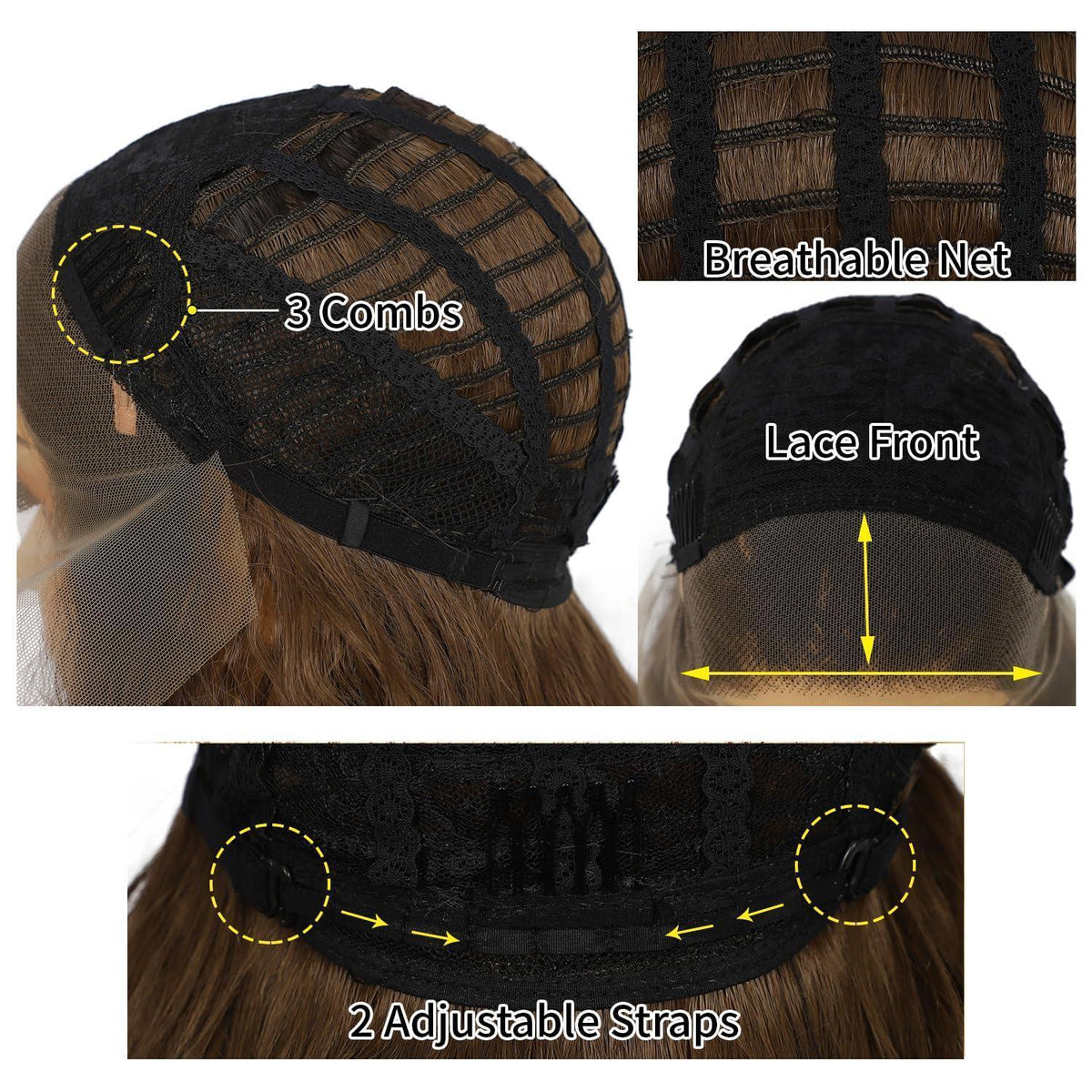 Lockige Lace Front Perücke Braun 26 Zoll Synthetisch Hitzebeständig