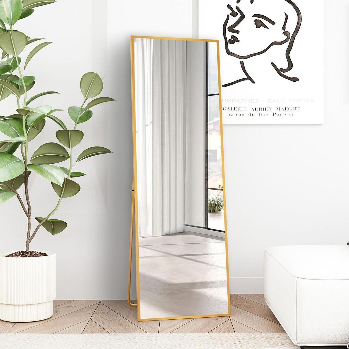 Ganzkörperspiegel Standspiegel Gold 150x40cm | Lehnbar & Wandmontage