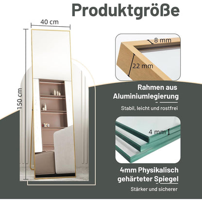 Ganzkörperspiegel Standspiegel Gold 150x40cm | Lehnbar & Wandmontage