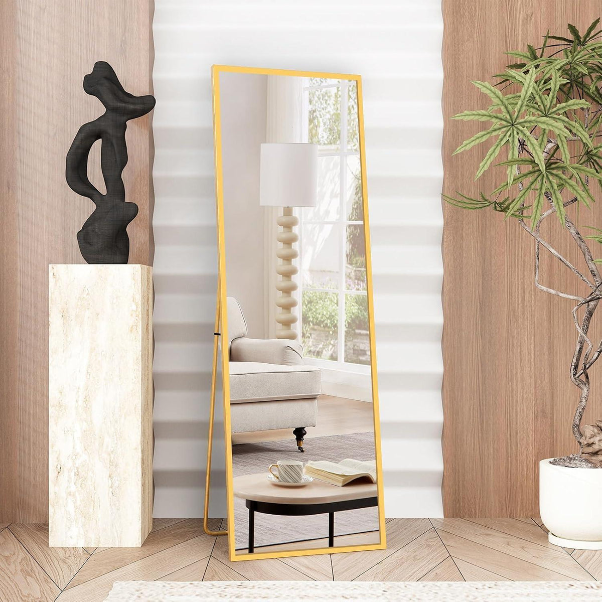 Ganzkörperspiegel Standspiegel Gold 150x40cm | Lehnbar & Wandmontage