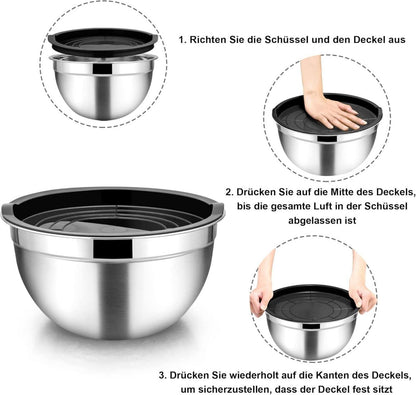 Homikit Edelstahl Rührschüssel Set 7er Salatschüssel Schwarz Stapelbar Spülmaschinenfest