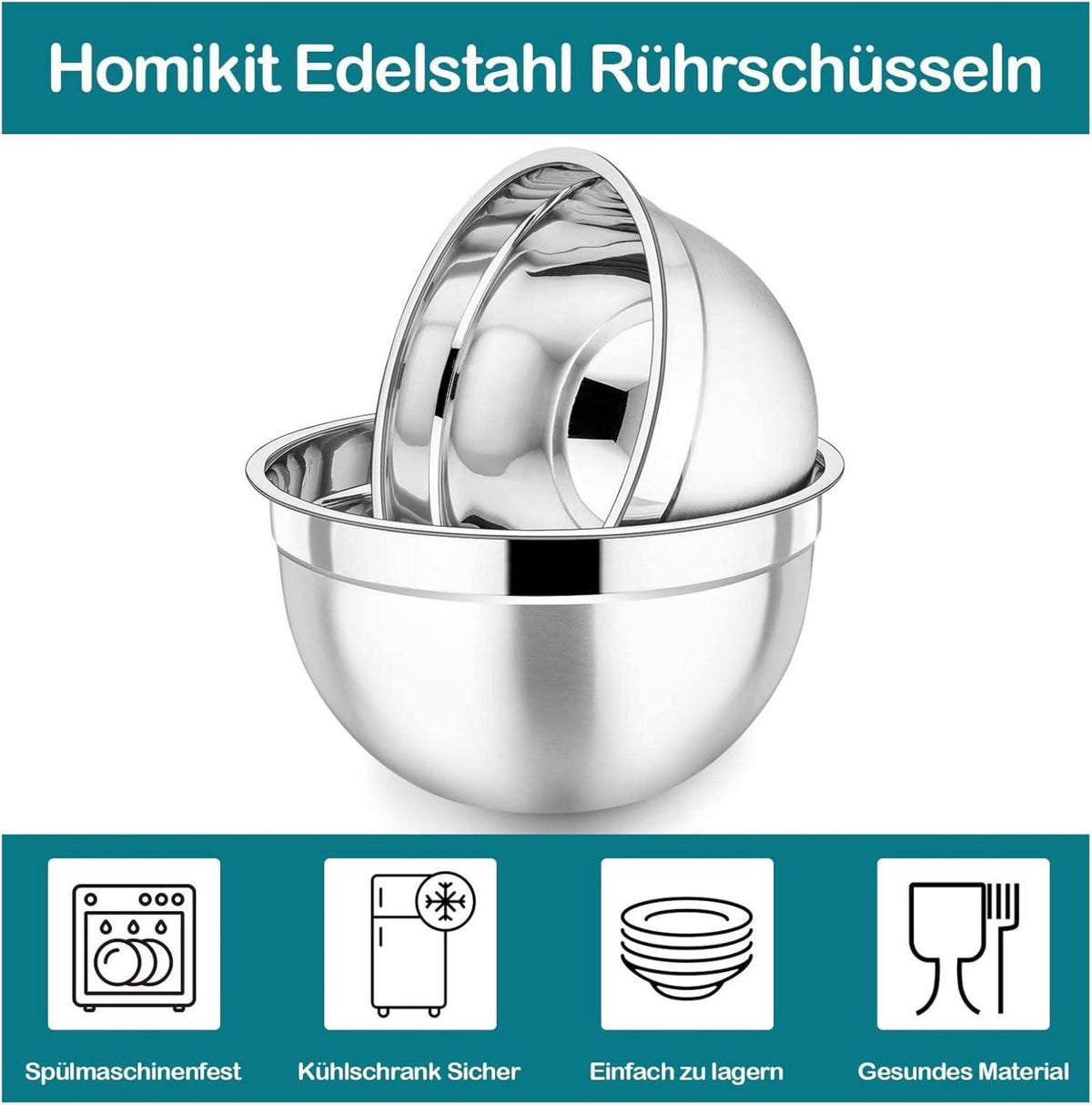 Edelstahl Rührschüssel Set 7-tlg. Salatschüssel stapelbar spülmaschinenfest