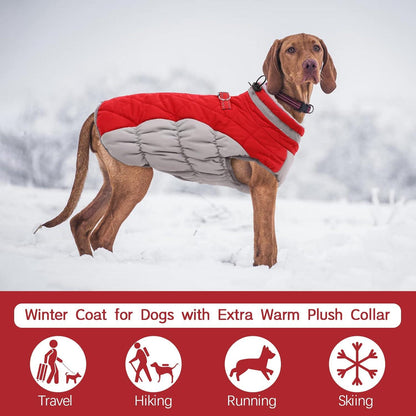 Wasserdichter Hundemantel für kleine, mittlere und große Hunde, Winterweste mit Fleece-Futter und Reflektorstreifen, Haustierbekleidung 3XL Rot