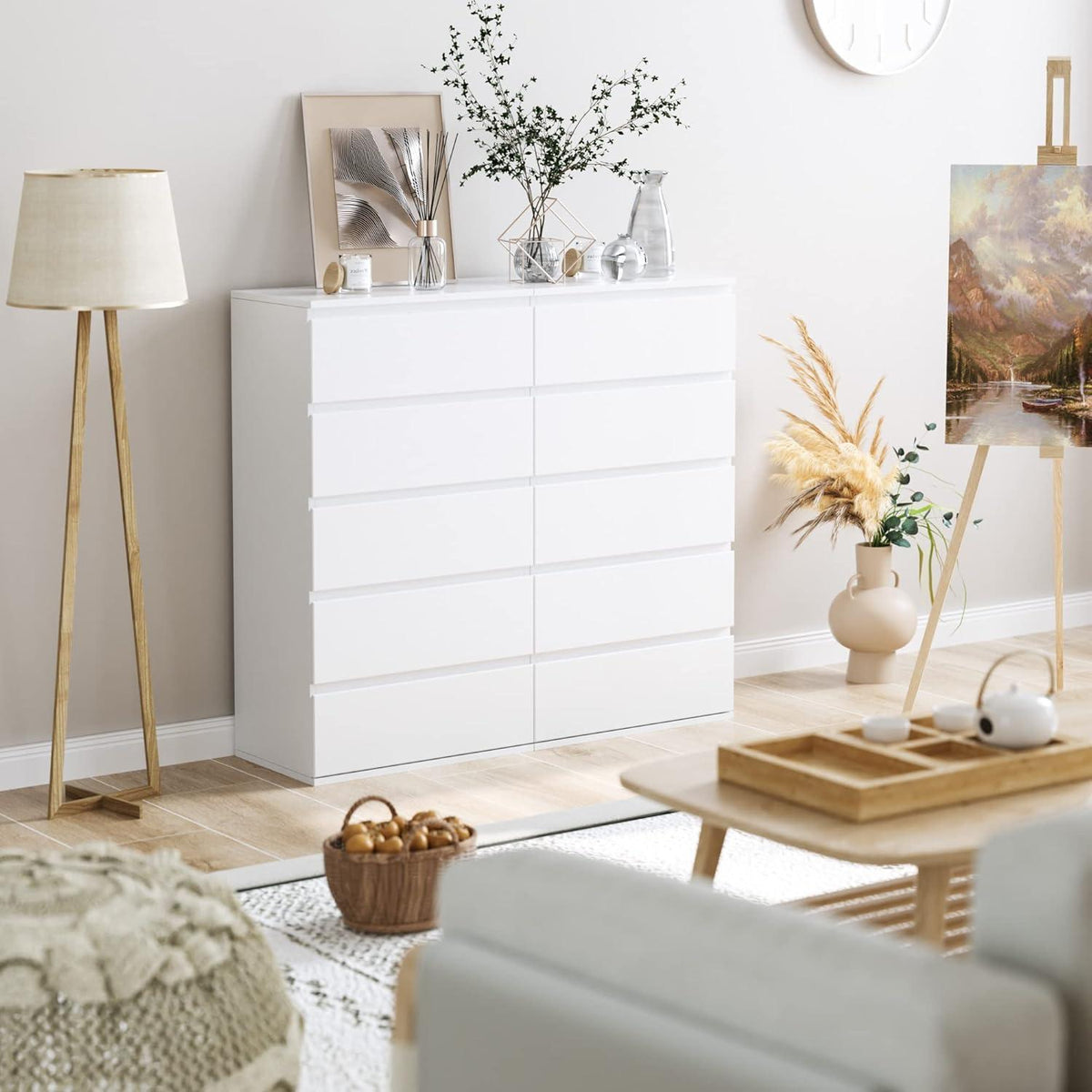 Weiße Kommode mit 5 Schubladen – Schmaler Schubladenschrank für Schlafzimmer