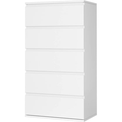 Weiße Kommode mit 5 Schubladen – Schmaler Schubladenschrank für Schlafzimmer