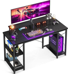 Moderne Gaming Schreibtisch mit Monitorständer und Regal, Schwarz