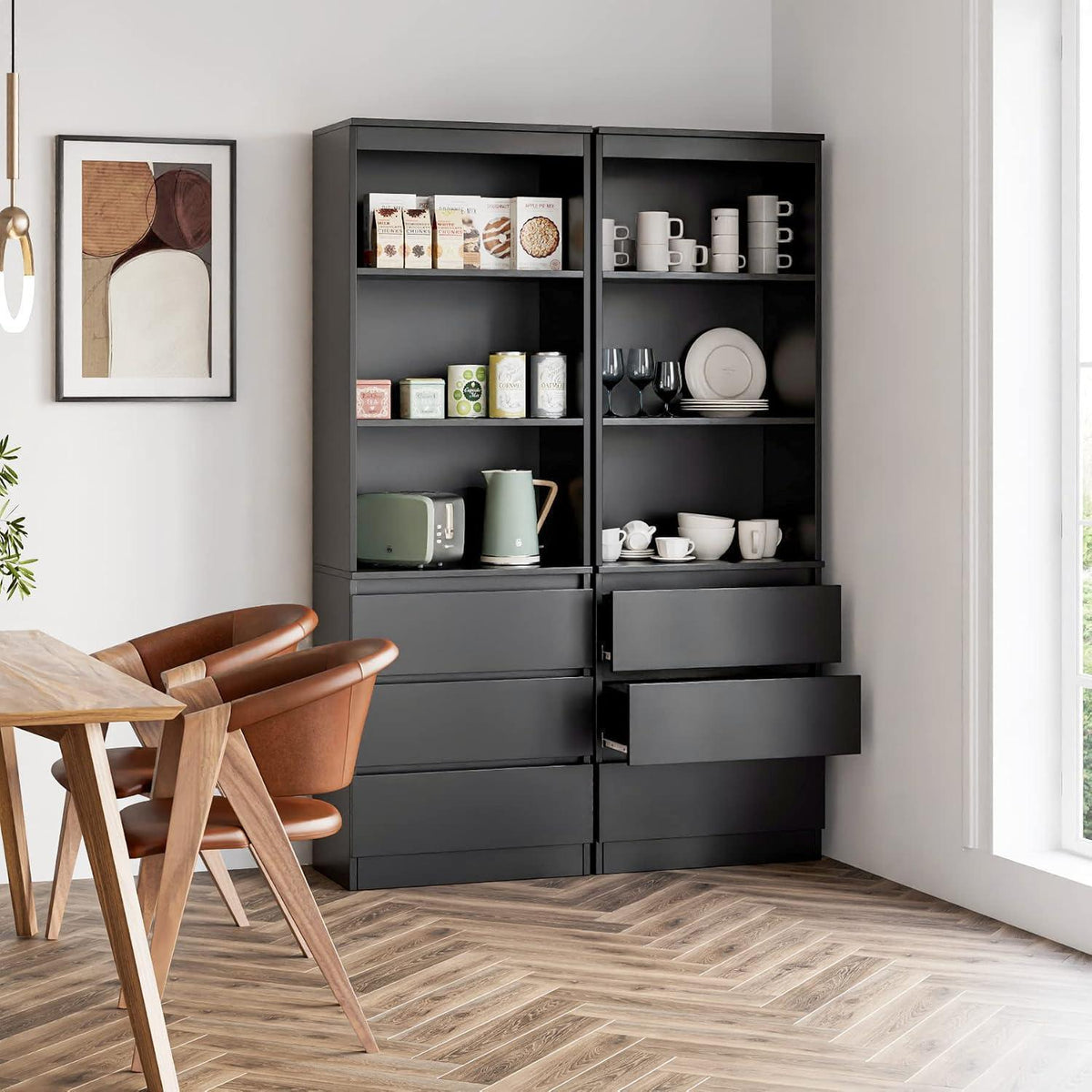 Bücherregal mit 3 Schubladen & Fächern – 180 cm Hochschrank