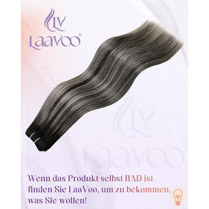 Echthaar Tressen Schwarz Balayage Silber 60cm - 100g