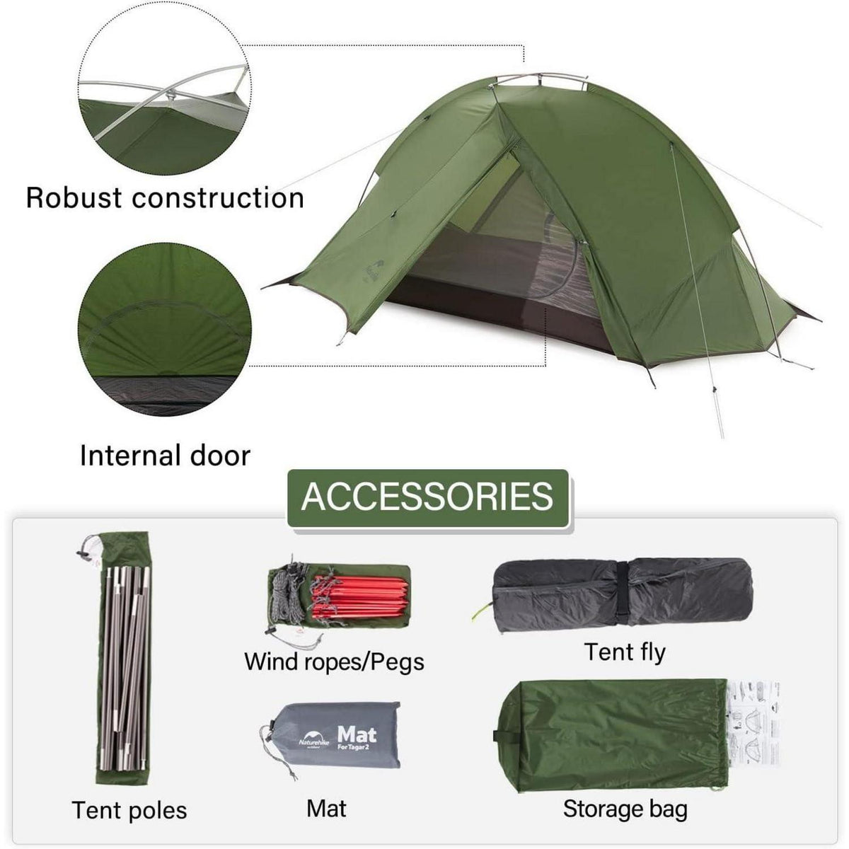 Ultraleichtes Rucksackzelt für 1-2 Personen, Waldgrün