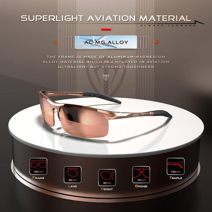 Polarisierte Sport-Sonnenbrille Metallrahmen Ultraleicht Braun