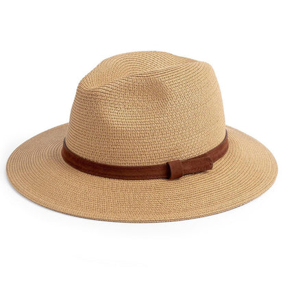 Damen Panama Hut Fedora Sonnenhut Breiter Rand Stroh UPF 50+ Khaki