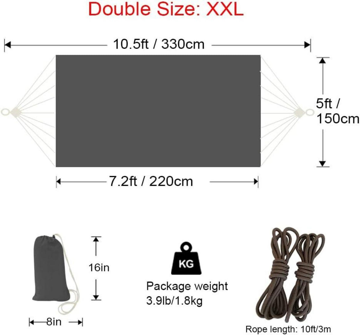 XXL 2-Personen Outdoor Hängematte 300kg Traglast Canvas