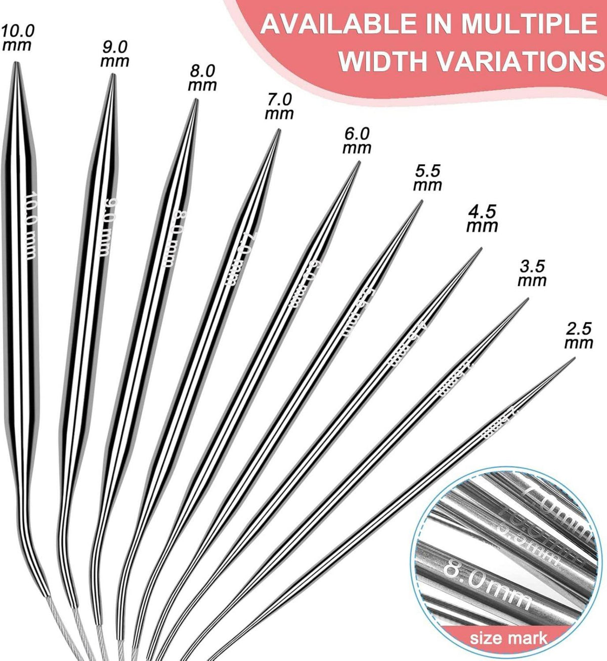 Coopay Rundstricknadel Set 9 Stück Edelstahl 40 cm 2,5-10 mm