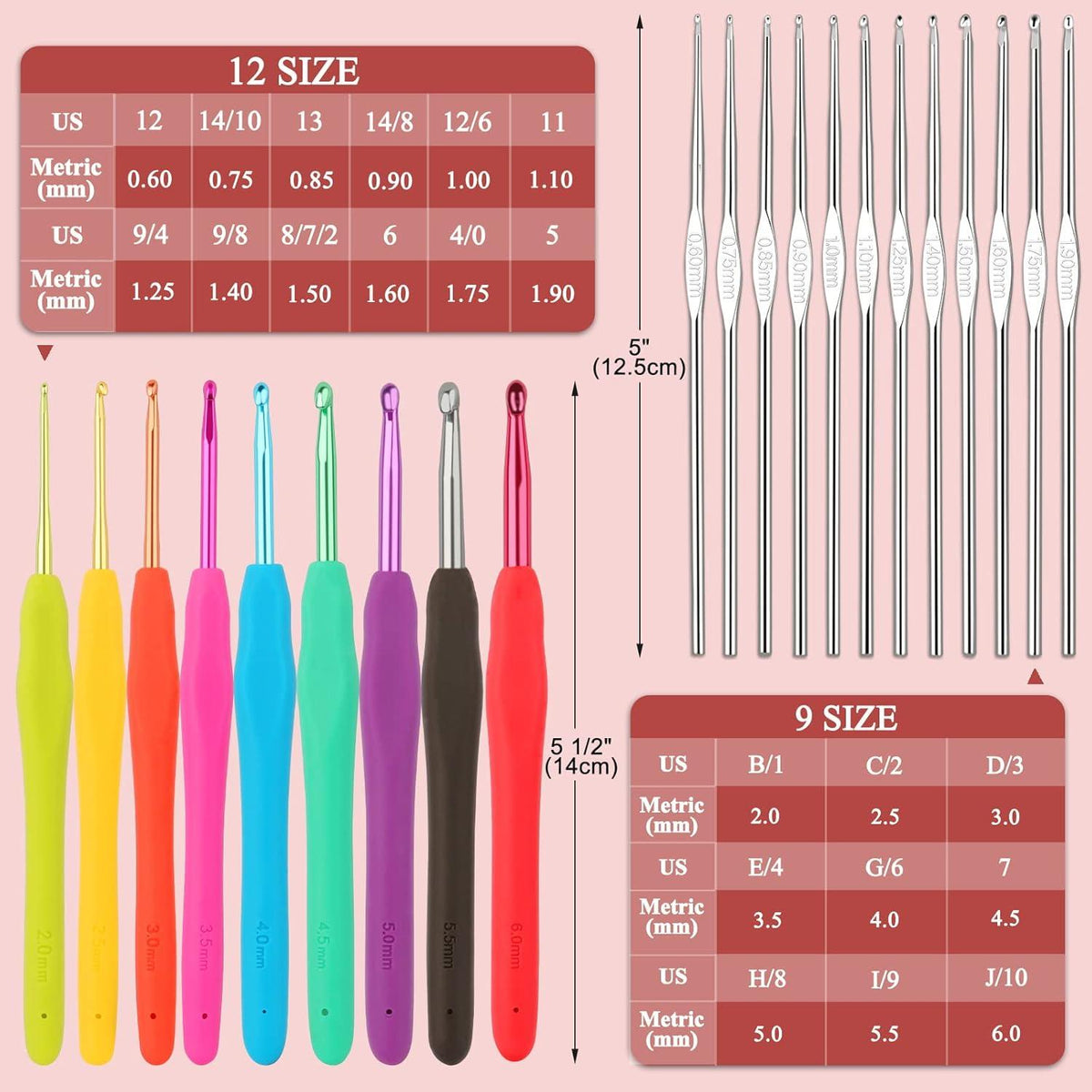 62-teiliges Häkelnadel Set für Anfänger mit ergonomischen