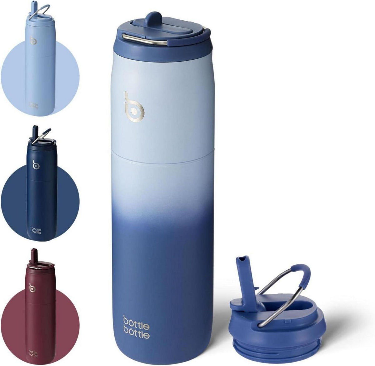 Isolierte Edelstahl Wasserflasche 32oz mit Strohhalm Griff Blau