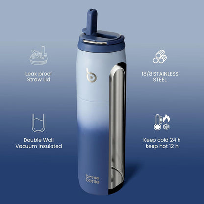 Isolierte Edelstahl Wasserflasche mit Strohhalm für Sport