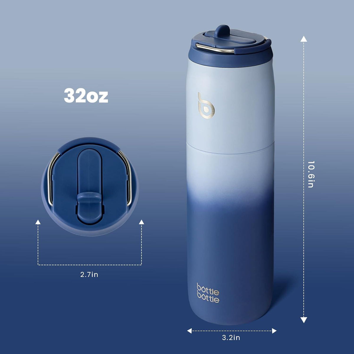 Isolierte Edelstahl Wasserflasche 32oz mit Strohhalm Griff Blau