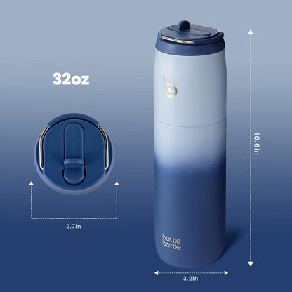 Isolierte Edelstahl Wasserflasche 32oz mit Strohhalm Griff Blau