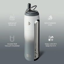 Isolierte Edelstahl Wasserflasche 32oz mit Strohhalm - Grau