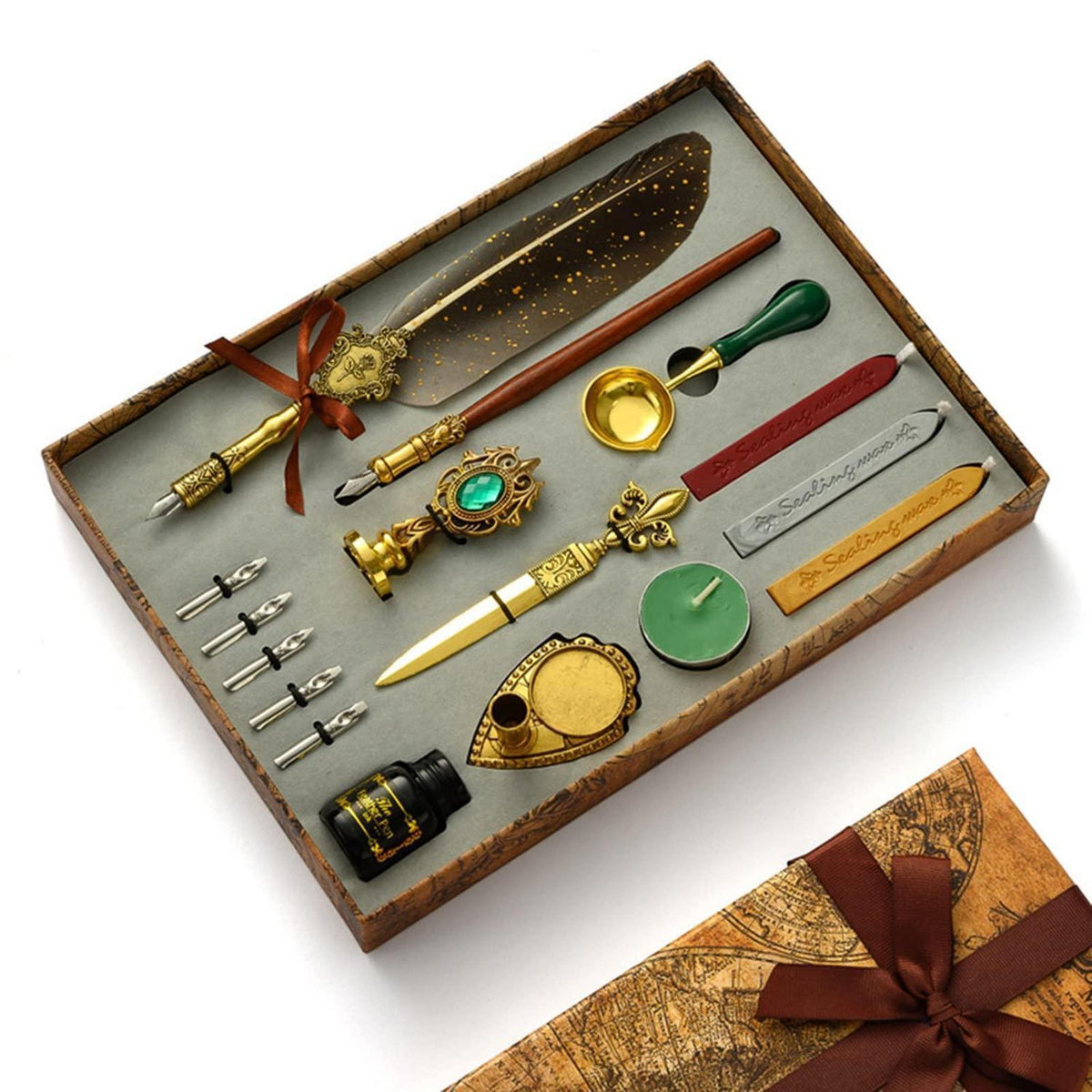Kalligrafie Set mit Tinte & Stempeln – Vintage Schreibfeder Geschenk