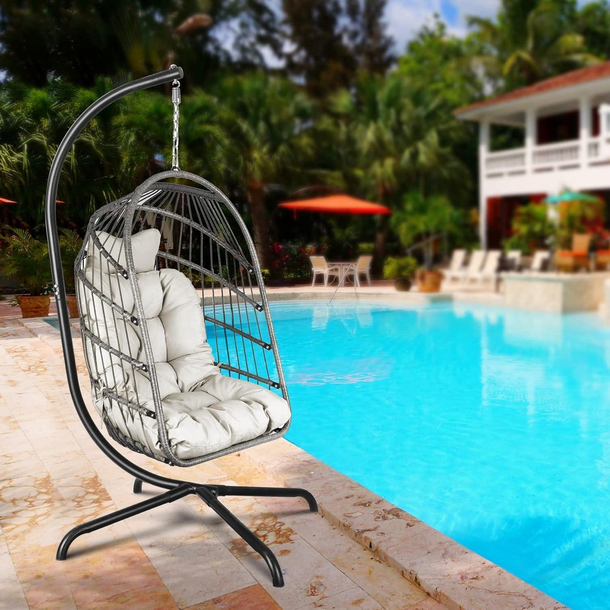Hängesessel mit Gestell & Kissen – Schaukelstuhl Indoor Outdoor