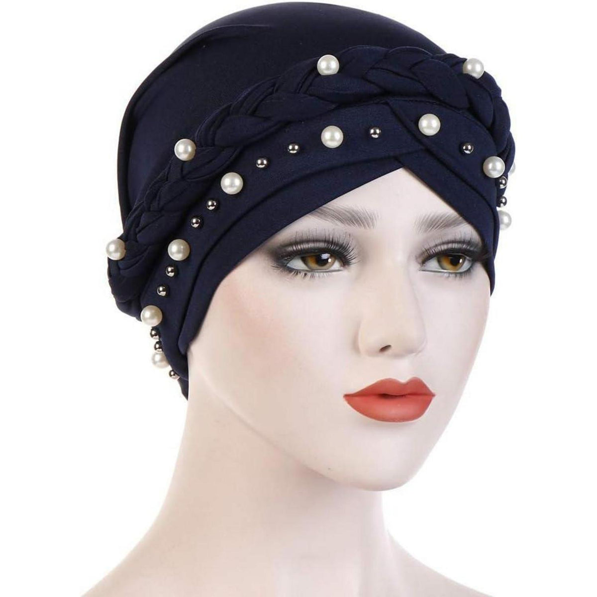Damen Turban mit Perle – Chemo Kopfbedeckung & Haarausfallhut