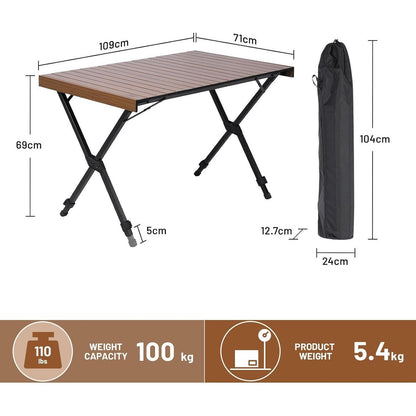 Klapptisch Camping Höhenverstellbar Aluminium 108x71cm Braun