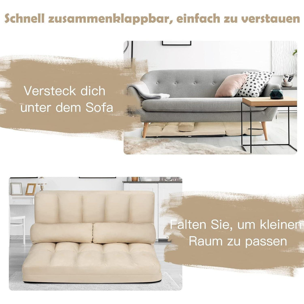 2-Sitzer Bodensofa mit Schlaffunktion & 6-stufiger Verstellung