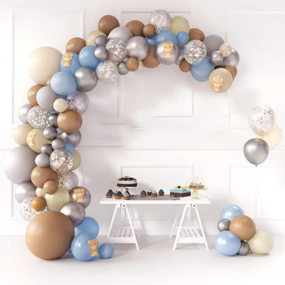 Babyparty Deko Luftballons Girlande Blau Beige Silber Braun