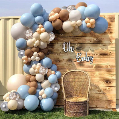 Babyparty Deko Luftballons Girlande Blau Beige Silber Braun