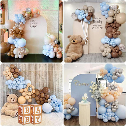 Blaue Beige Teddybär Babyparty Deko Luftballons Girlande
